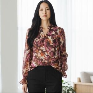 Vince Camuto Multicolor Floral Blouse Medium fully lined